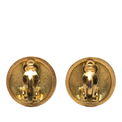 Chanel CC Logo Vintage Round Circle Earrings Gold Plated