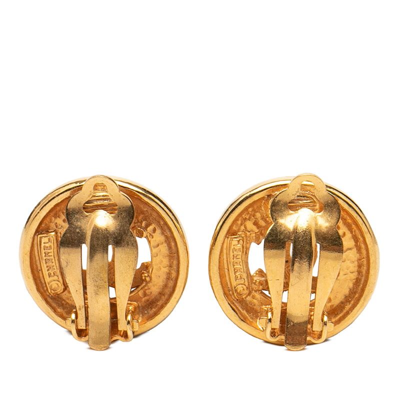 Chanel CC Logo Round Circle Earrings Gold Plated