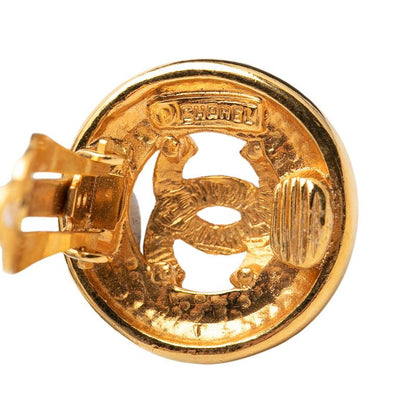 Chanel CC Logo Round Circle Earrings Gold Plated