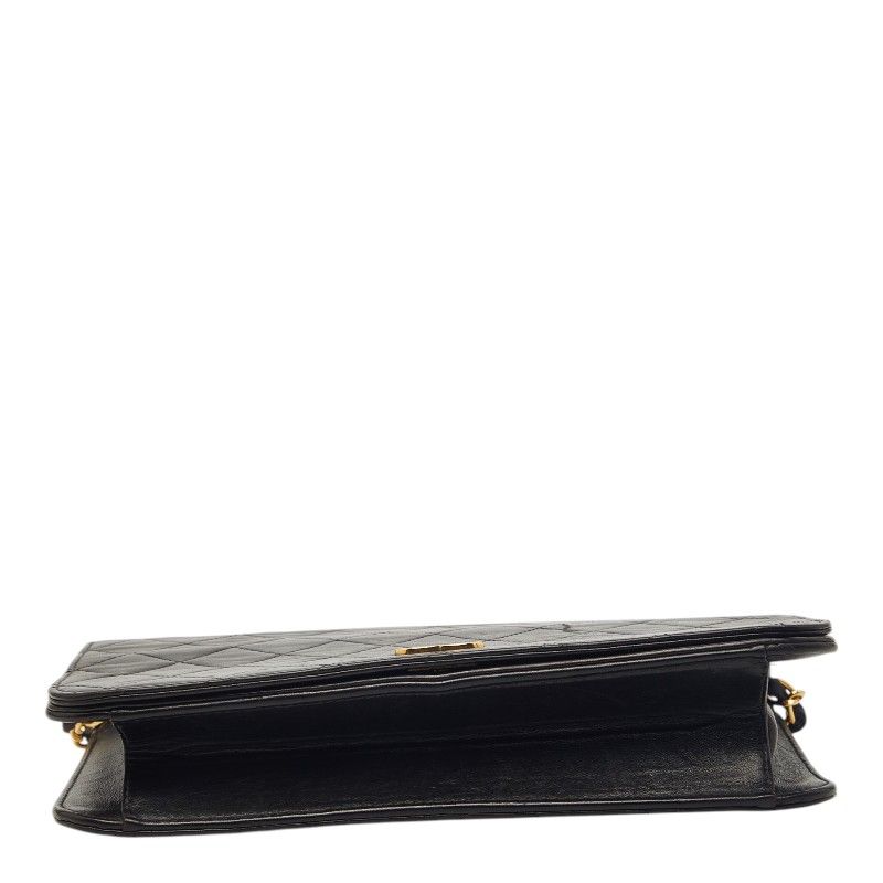 Chanel CC Logo Quilted Push Lock Chain Shoulder Bag Black Lambskin