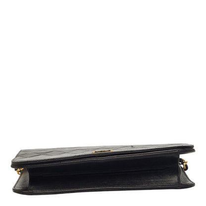 Chanel CC Logo Quilted Push Lock Chain Shoulder Bag Black Lambskin