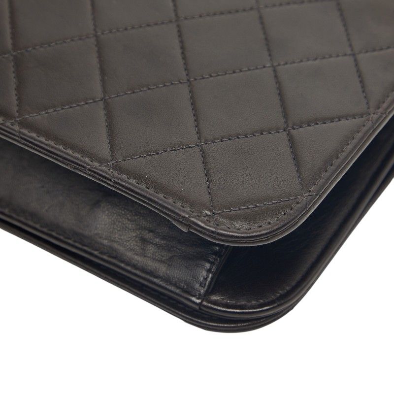 Chanel CC Logo Quilted Push Lock Chain Shoulder Bag Black Lambskin