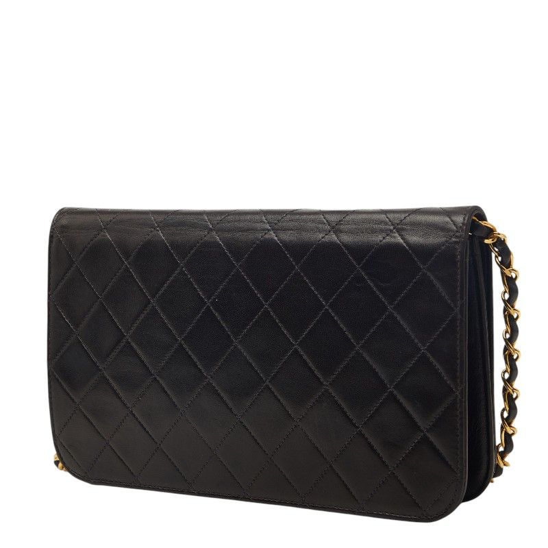 Chanel CC Logo Quilted Push Lock Chain Shoulder Bag Black Lambskin
