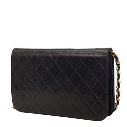 Chanel CC Logo Quilted Push Lock Chain Shoulder Bag Black Lambskin