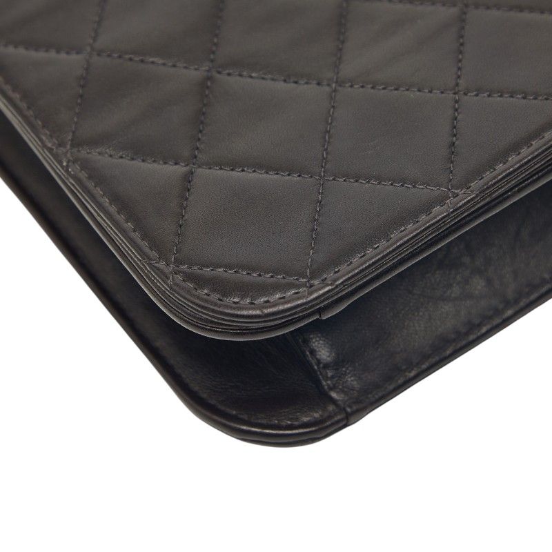 Chanel CC Logo Quilted Push Lock Chain Shoulder Bag Black Lambskin