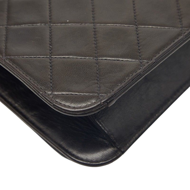 Chanel CC Logo Quilted Push Lock Chain Shoulder Bag Black Lambskin