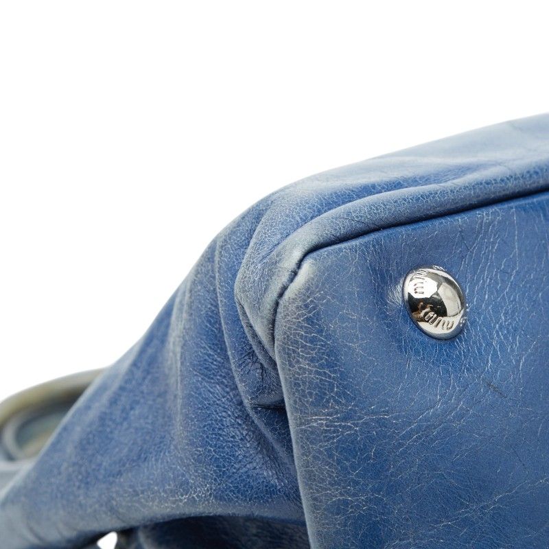 Miu Miu Miu 2-Way Shoulder Bag Blue Leather