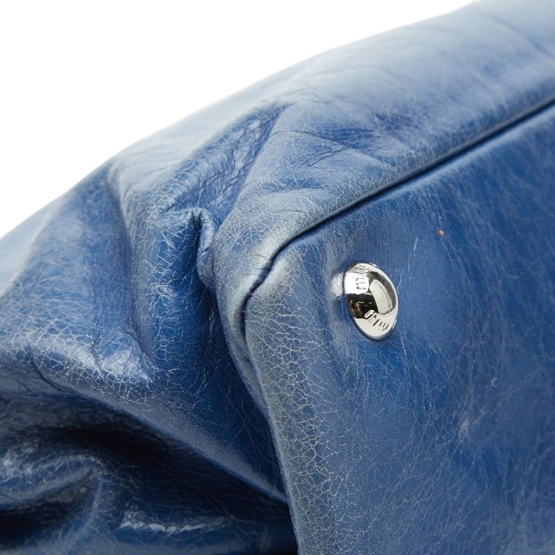 Miu Miu Miu 2-Way Shoulder Bag Blue Leather