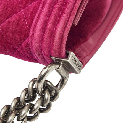 Chanel CC Logo Mini Boy Chain Shoulder Bag Pink Velour Leather