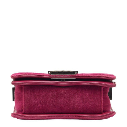 Chanel CC Logo Mini Boy Chain Shoulder Bag Pink Velour Leather