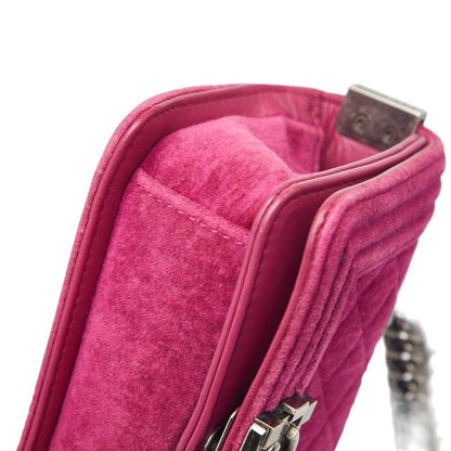 Chanel CC Logo Mini Boy Chain Shoulder Bag Pink Velour Leather
