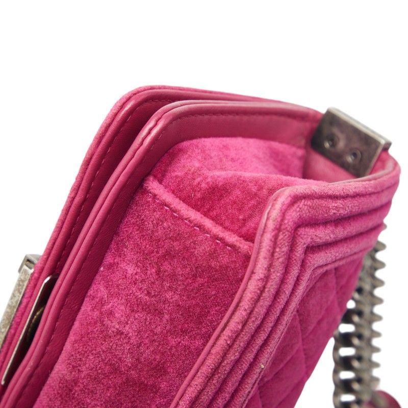 Chanel CC Logo Mini Boy Chain Shoulder Bag Pink Velour Leather
