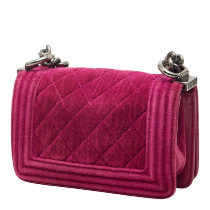Chanel CC Logo Mini Boy Chain Shoulder Bag Pink Velour Leather