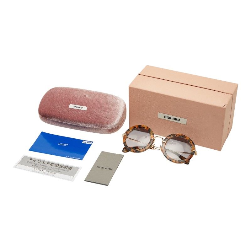 Miu Miu Miu Gradient Round Sunglasses Brown Gold Plastic Plated Eyewear