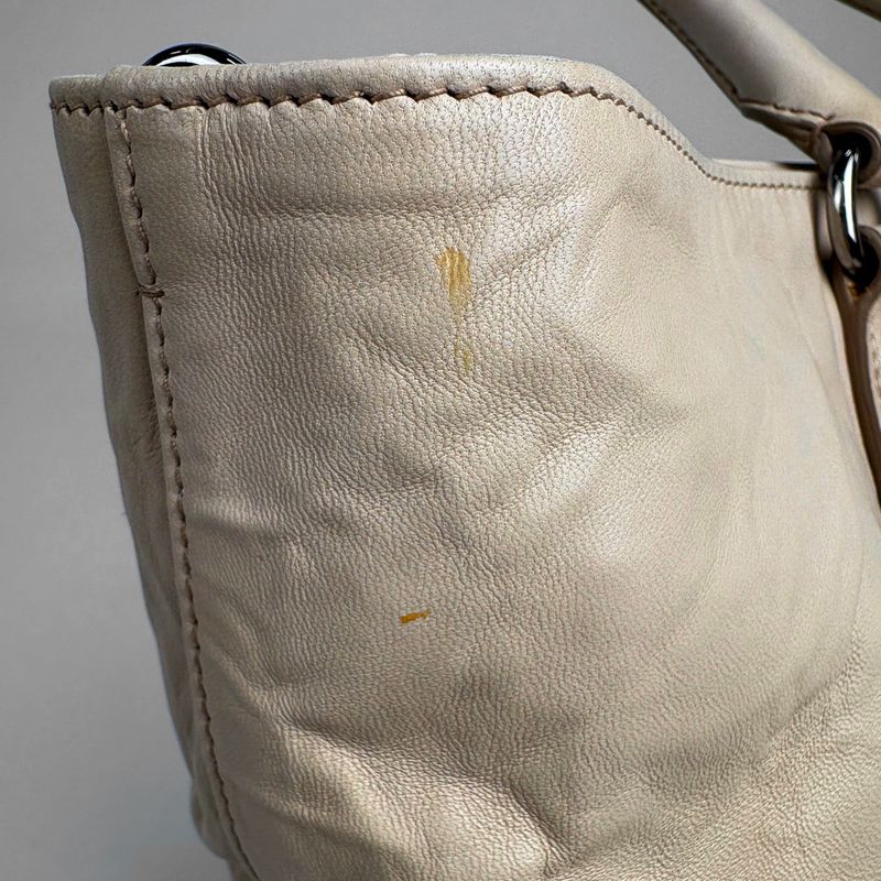 Prada Logo Tote 2-Way Shoulder Bag Leather Light Beige