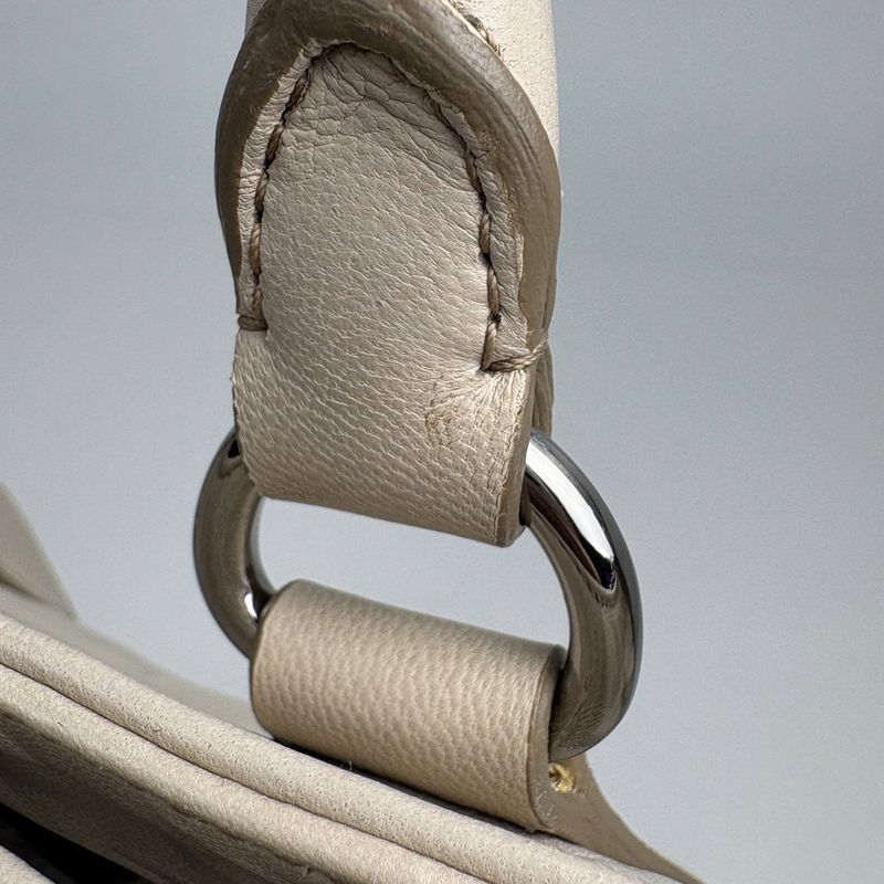 Prada Logo Tote 2-Way Shoulder Bag Leather Light Beige