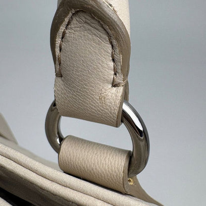 Prada Logo Tote 2-Way Shoulder Bag Leather Light Beige