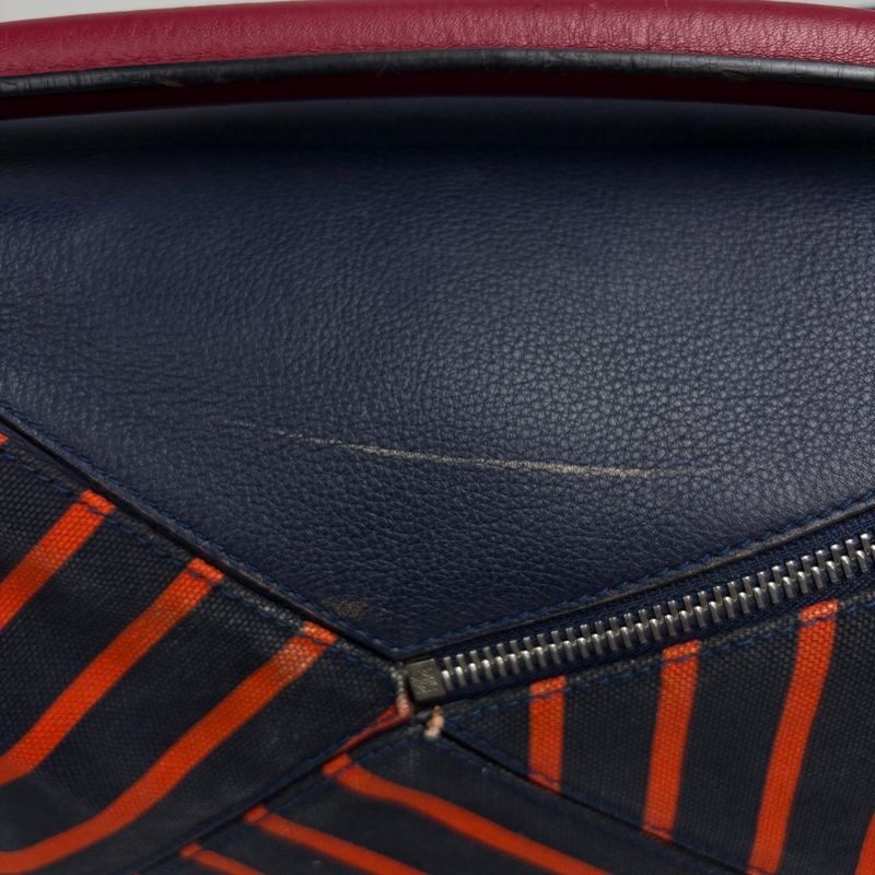 Loewe Puzzle Bag Handbag Leather Navy Red