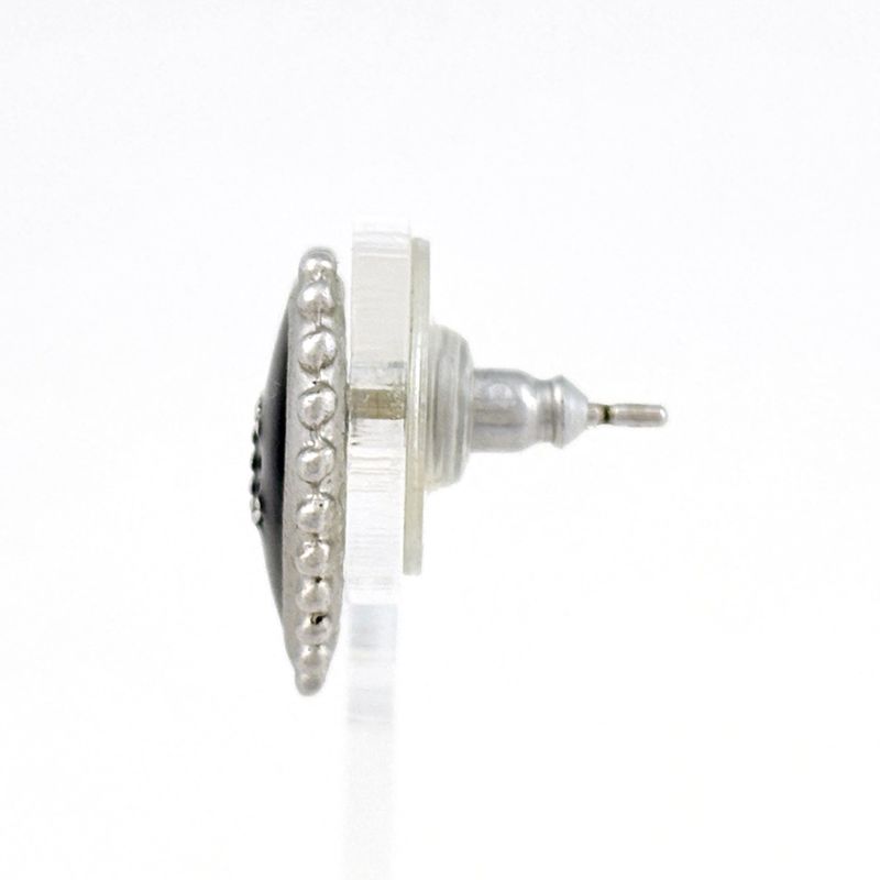 Chanel CC Logo Heart Earrings Silver Plated Black