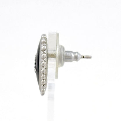 Chanel CC Logo Heart Earrings Silver Plated Black