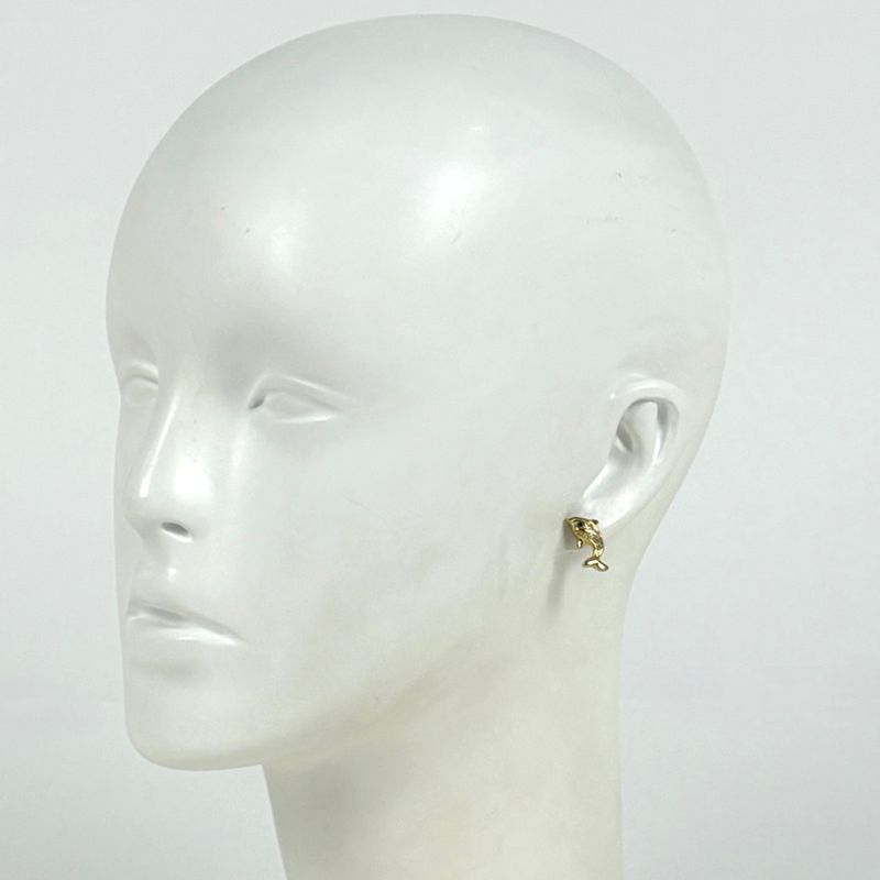 Dior Line Stone Earrings Dolphin Motif Gold Plated