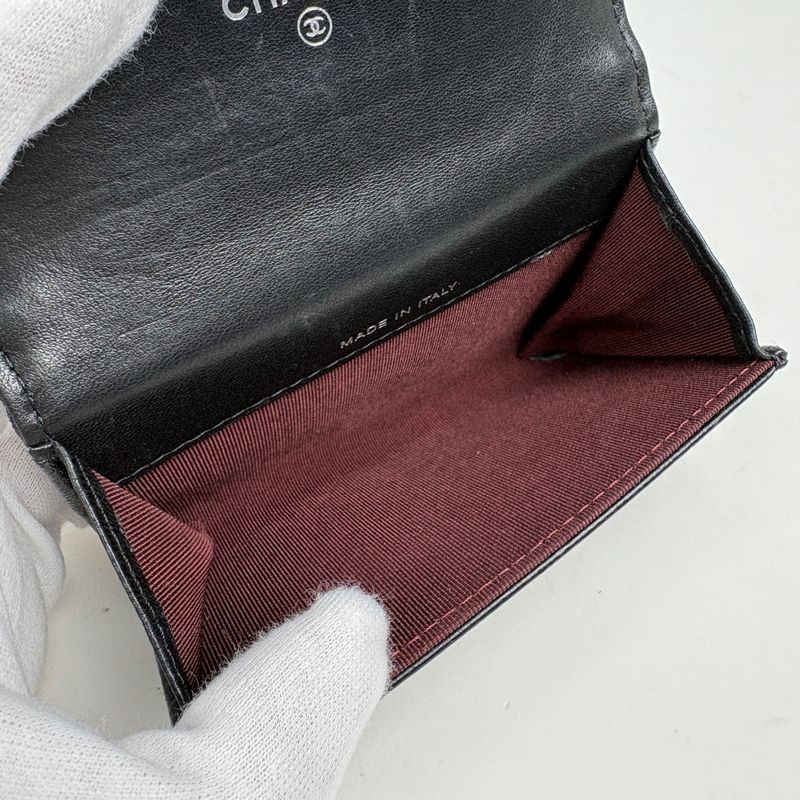 Chanel CC Logo Card Case Quilted Leather Black