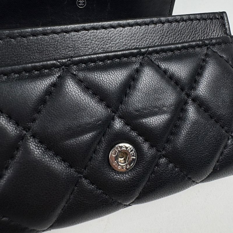 Chanel CC Logo Card Case Quilted Leather Black