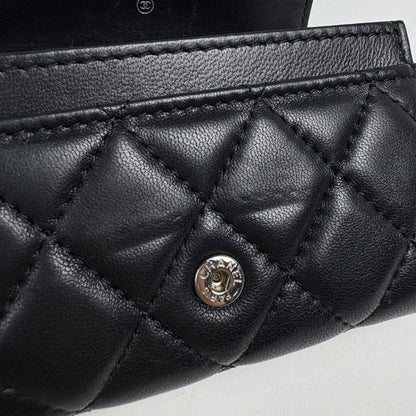 Chanel CC Logo Card Case Quilted Leather Black