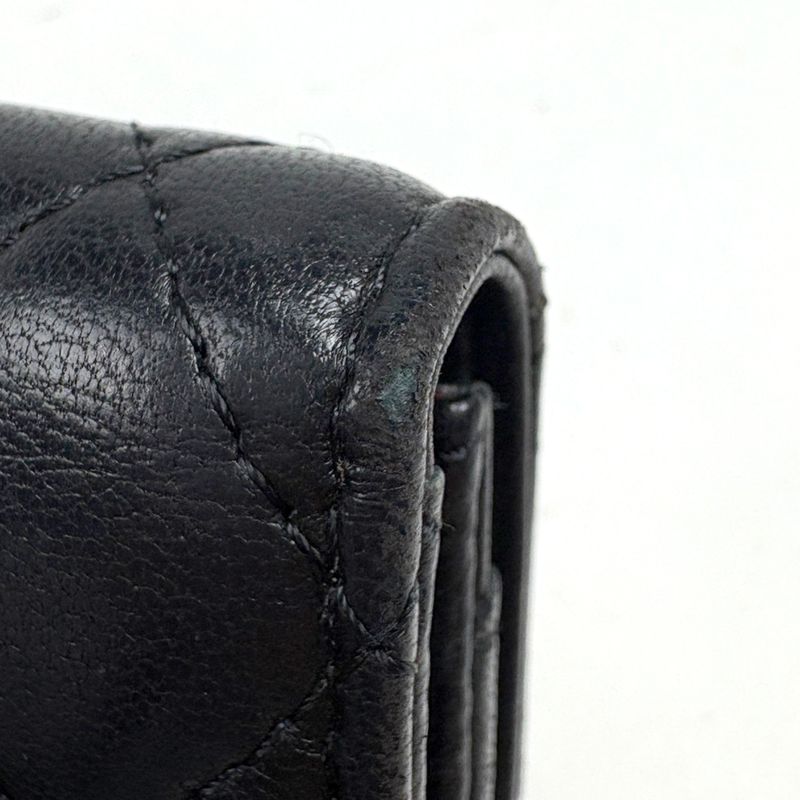 Chanel CC Logo Card Case Quilted Leather Black