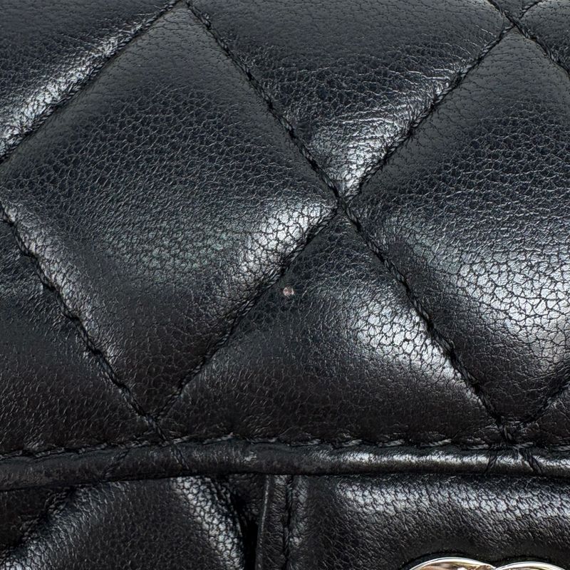 Chanel CC Logo Card Case Quilted Leather Black