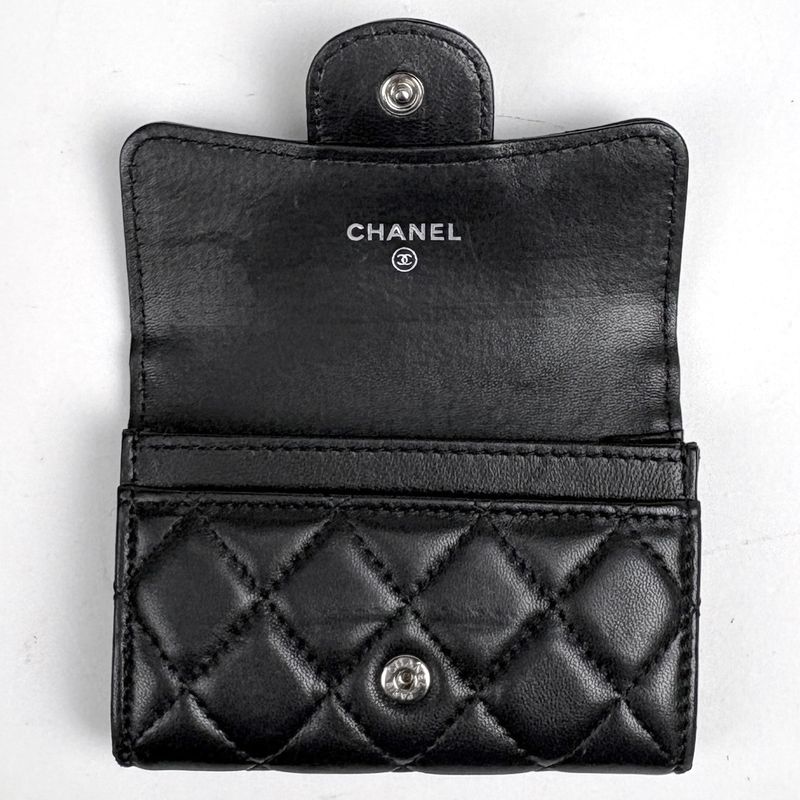Chanel CC Logo Card Case Quilted Leather Black
