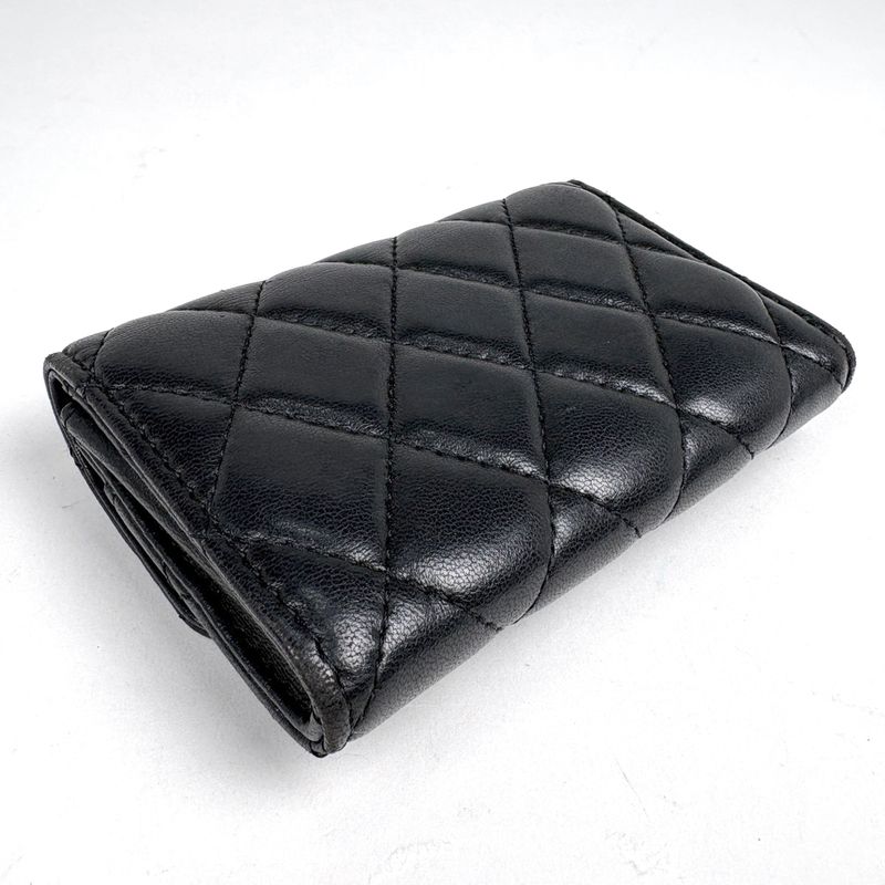 Chanel CC Logo Card Case Quilted Leather Black