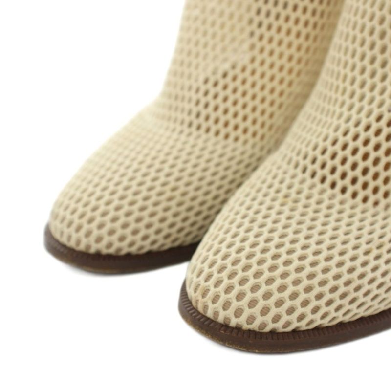 Dior Empreinte Long Boots Amond Toe Chunky Heel Mesh Leather White YT