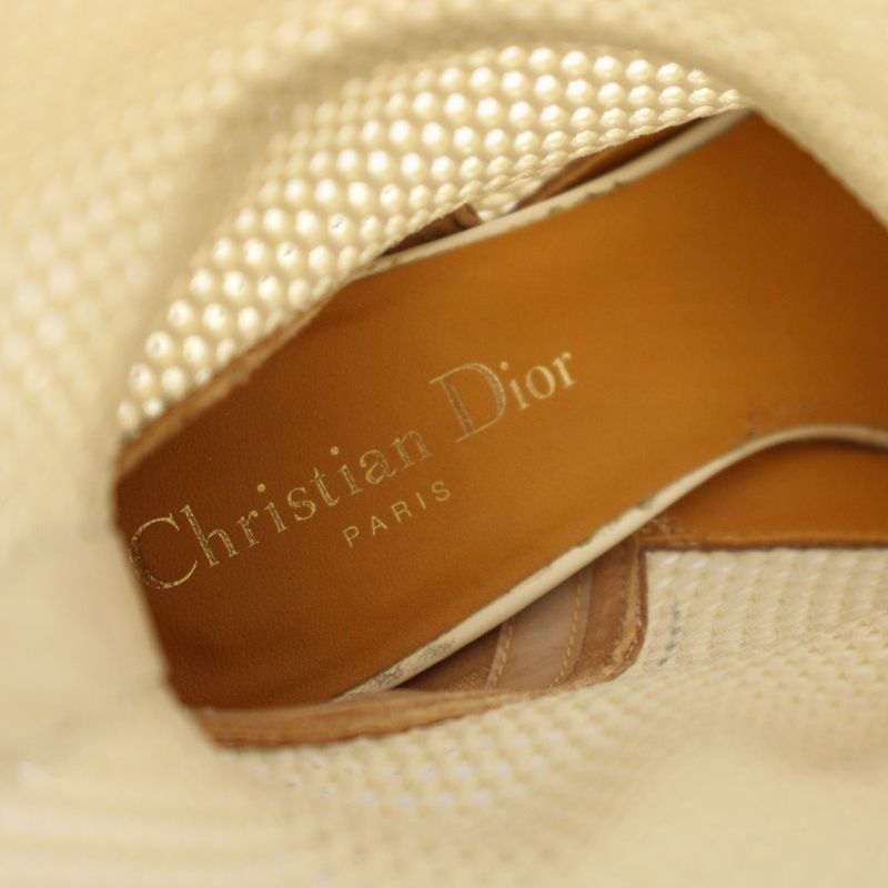 Dior Empreinte Long Boots Amond Toe Chunky Heel Mesh Leather White YT
