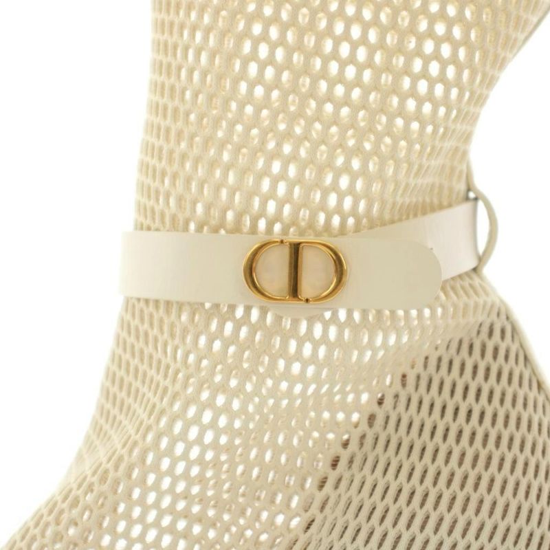 Dior Empreinte Long Boots Amond Toe Chunky Heel Mesh Leather White YT
