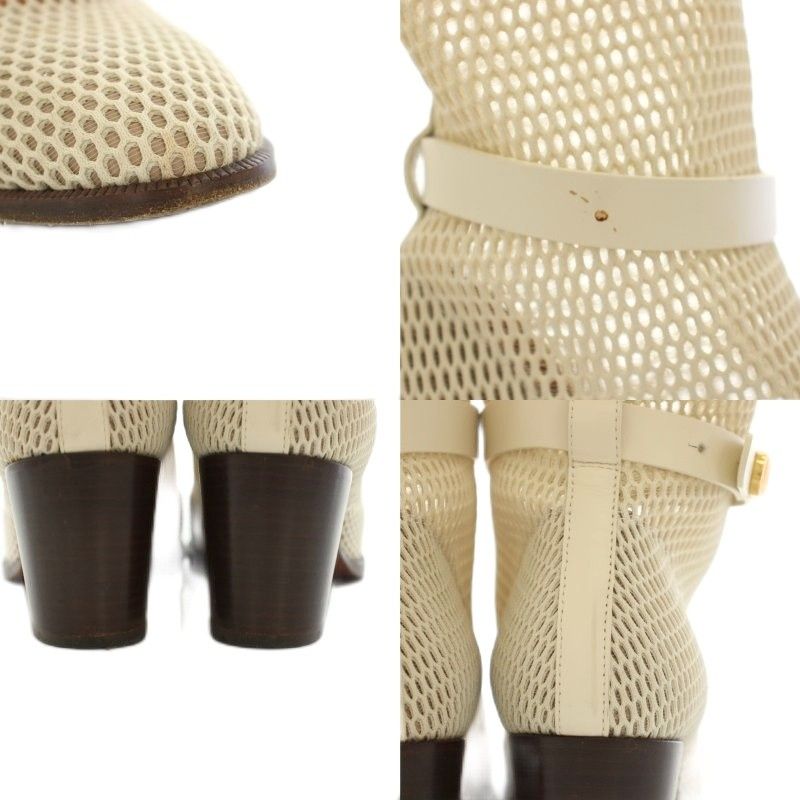 Dior Empreinte Long Boots Amond Toe Chunky Heel Mesh Leather White YT