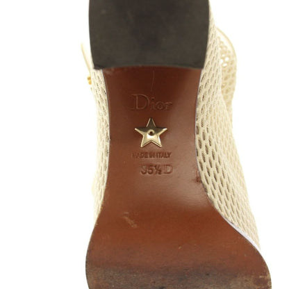 Dior Empreinte Long Boots Amond Toe Chunky Heel Mesh Leather White YT