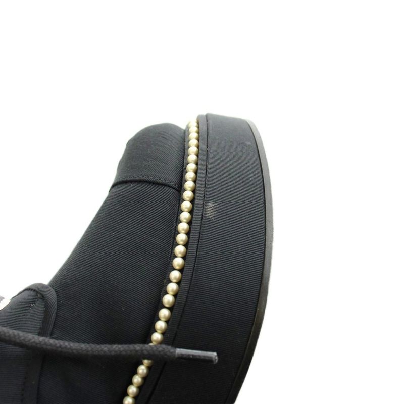 Chanel CC Logo Short Boots Lace Up Pearl 37 Black
