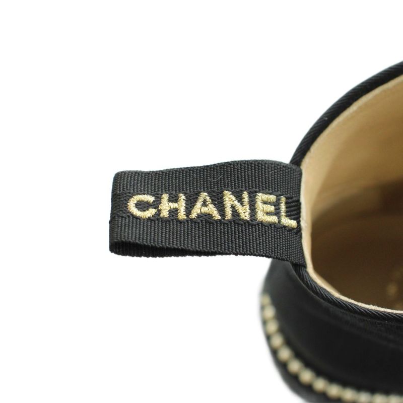 Chanel CC Logo Short Boots Lace Up Pearl 37 Black