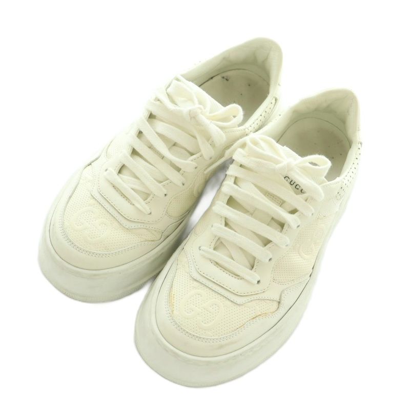 Gucci GG Embossed Leather Sneakers Shoes 36 23.0 cm White