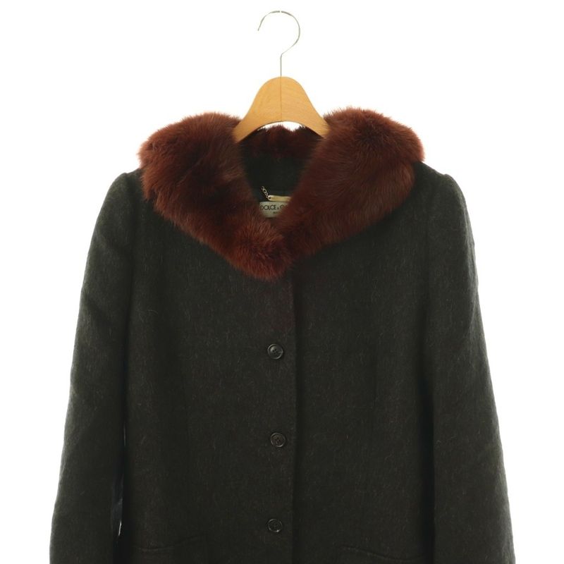 Dolce & Gabbana D&g Alpaca Coat Outer Long Fur 44 Charcoal Brown DO