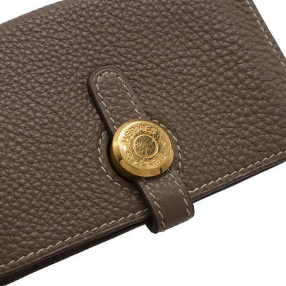 Hermes Dogon Key Case Coin Purse Card with Chain Taurillon Clemence Etoupe Gold