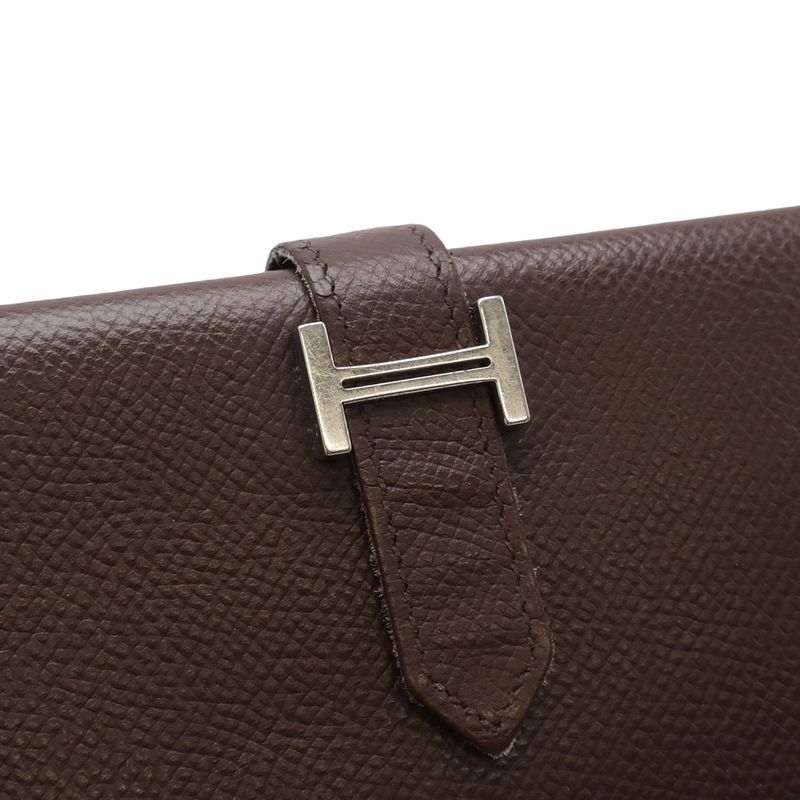 Hermes Bearn Classic Bifold Wallet Veau Epsom Dark Brown Silver