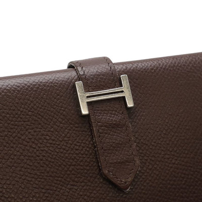 Hermes Bearn Classic Bifold Wallet Veau Epsom Dark Brown Silver