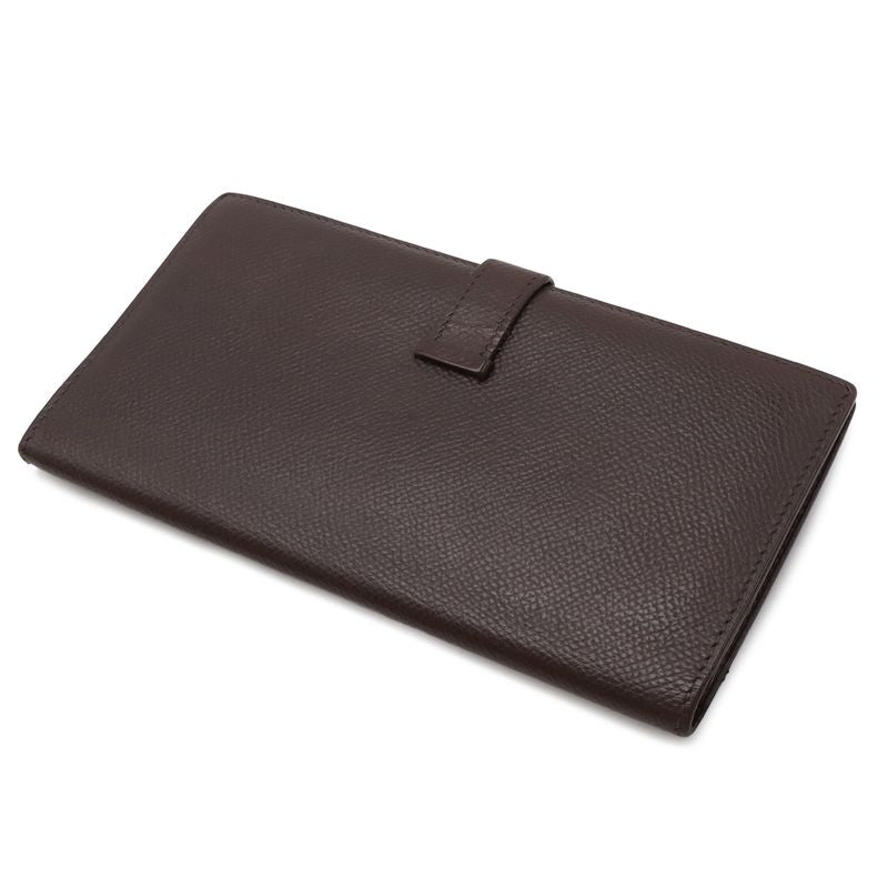 Hermes Bearn Classic Bifold Wallet Veau Epsom Dark Brown Silver