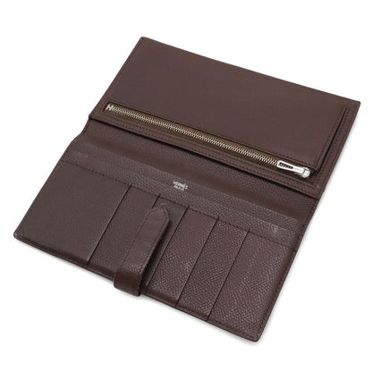 Hermes Bearn Classic Bifold Wallet Veau Epsom Dark Brown Silver