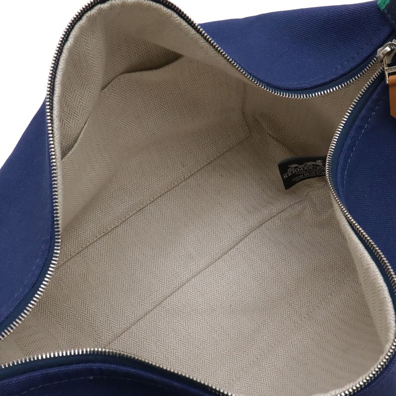 Hermes Bride-a-Brac GM Bath Pouch Cosmetic Handbag Canvas Marine Navy Silver