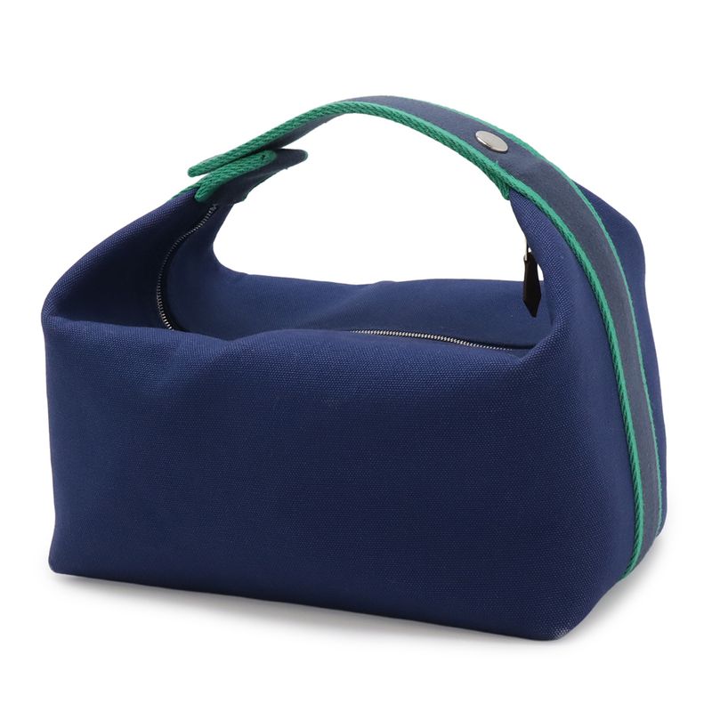 Hermes Bride-a-Brac GM Bath Pouch Cosmetic Handbag Canvas Marine Navy Silver