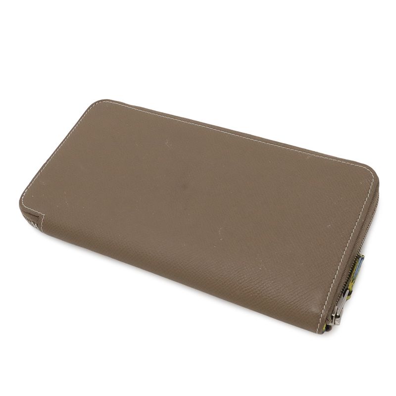 Hermes Azap Long Silk in Zip Around Wallet Veau Etoupe Grey Silver