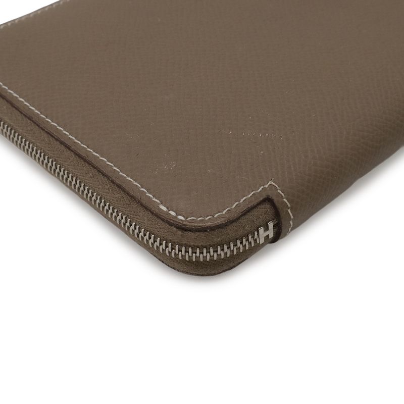 Hermes Azap Long Silk in Zip Around Wallet Veau Etoupe Grey Silver